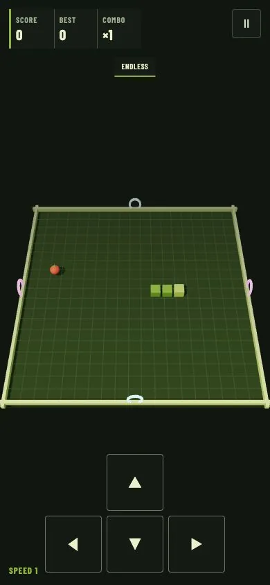Snake 3D mobile screen with large touch arrow controls